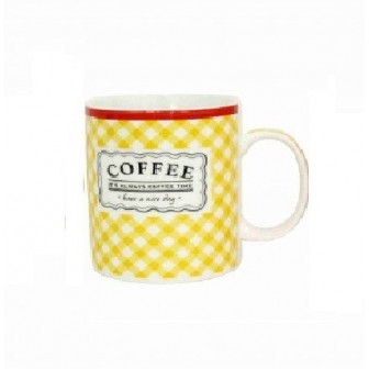 Κούπα New Bone China Καρώ Yellow 350ml Marva Home